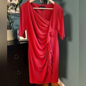 Connected Apparel Petite Women's Dress Ruched Red 14P Work Party Date